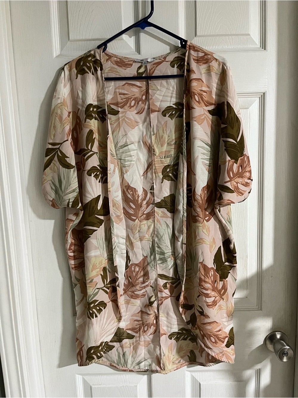 Tropical Leaf Print Open-Front Swim Coverup - Blush & Olive